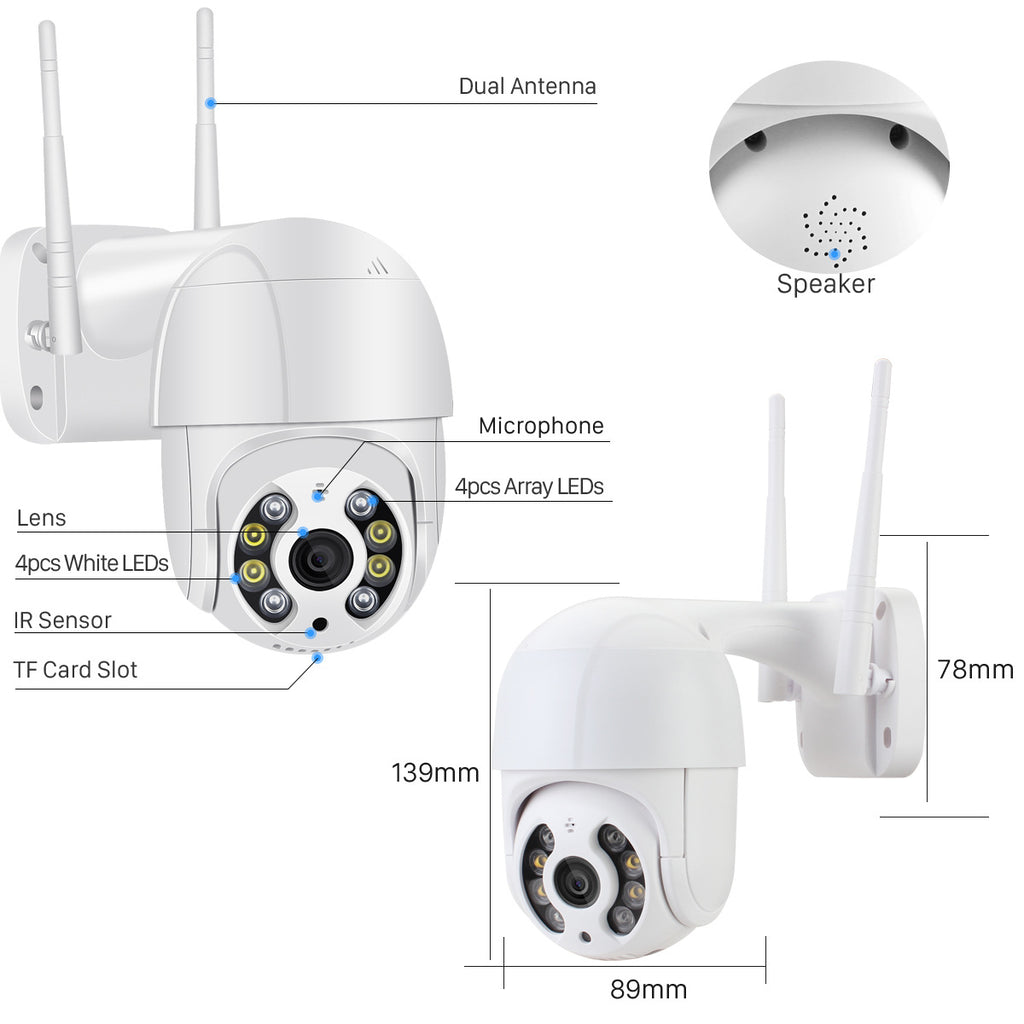 Caméra WiFi Extérieure HD 1080p – Étanche IP66, Vision Nocturne 60m & Détection Mouvement