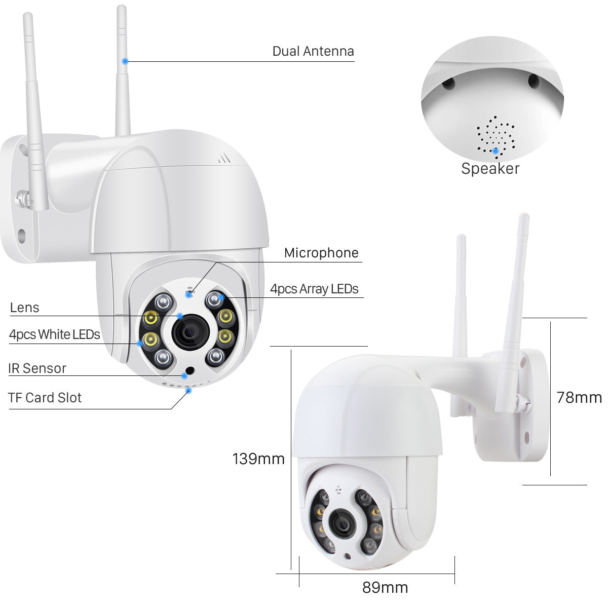 Caméra WiFi Extérieure HD 1080p – Étanche IP66, Vision Nocturne 60m & Détection Mouvement