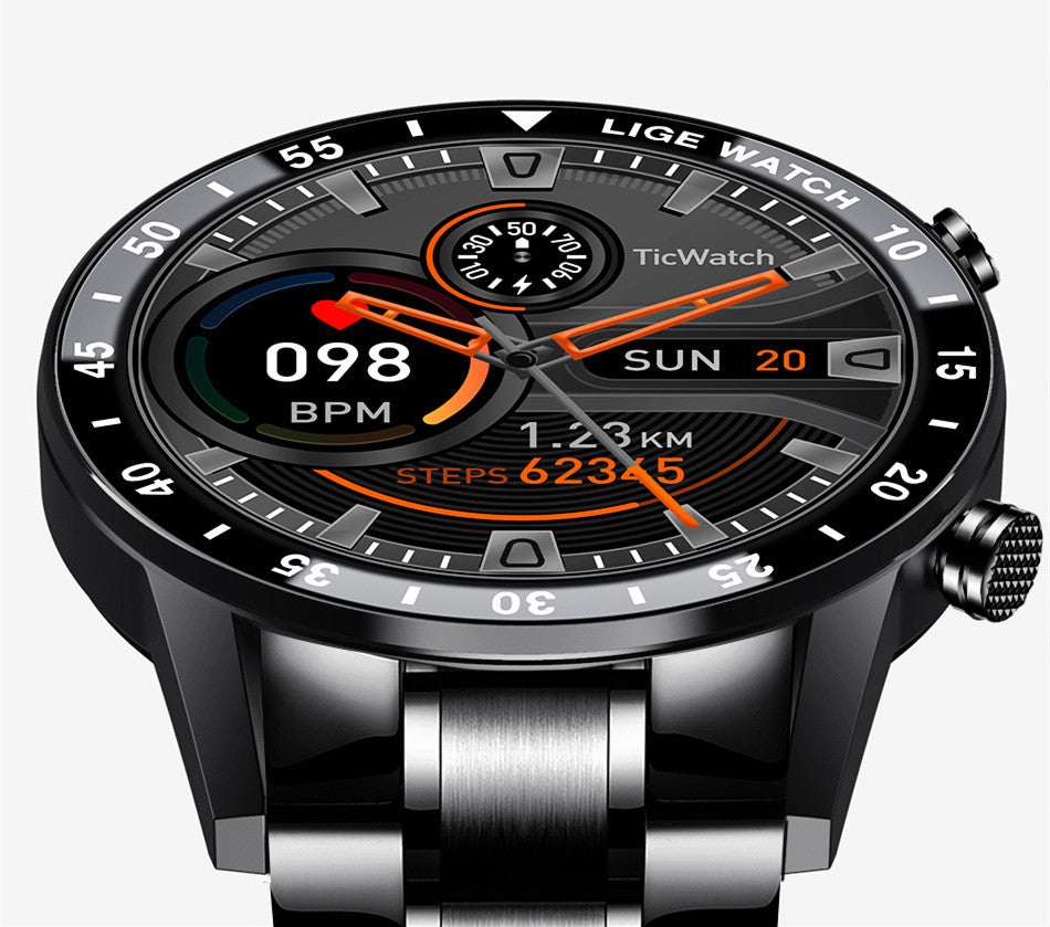 Montre connectée multifonction en acier inoxydable avec appels Bluetooth, podomètre, suivi santé et étanche 30M