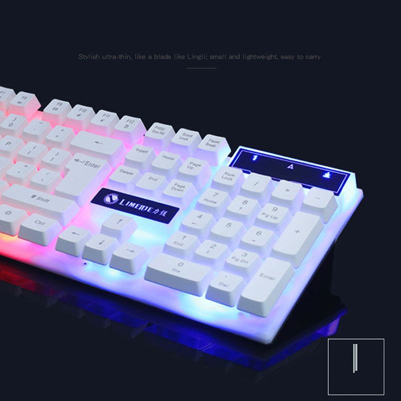 Combo Clavier Souris Gaming GTX300 rétroéclairé USB avec 104 touches et souris 1600 DPI noir et blanc