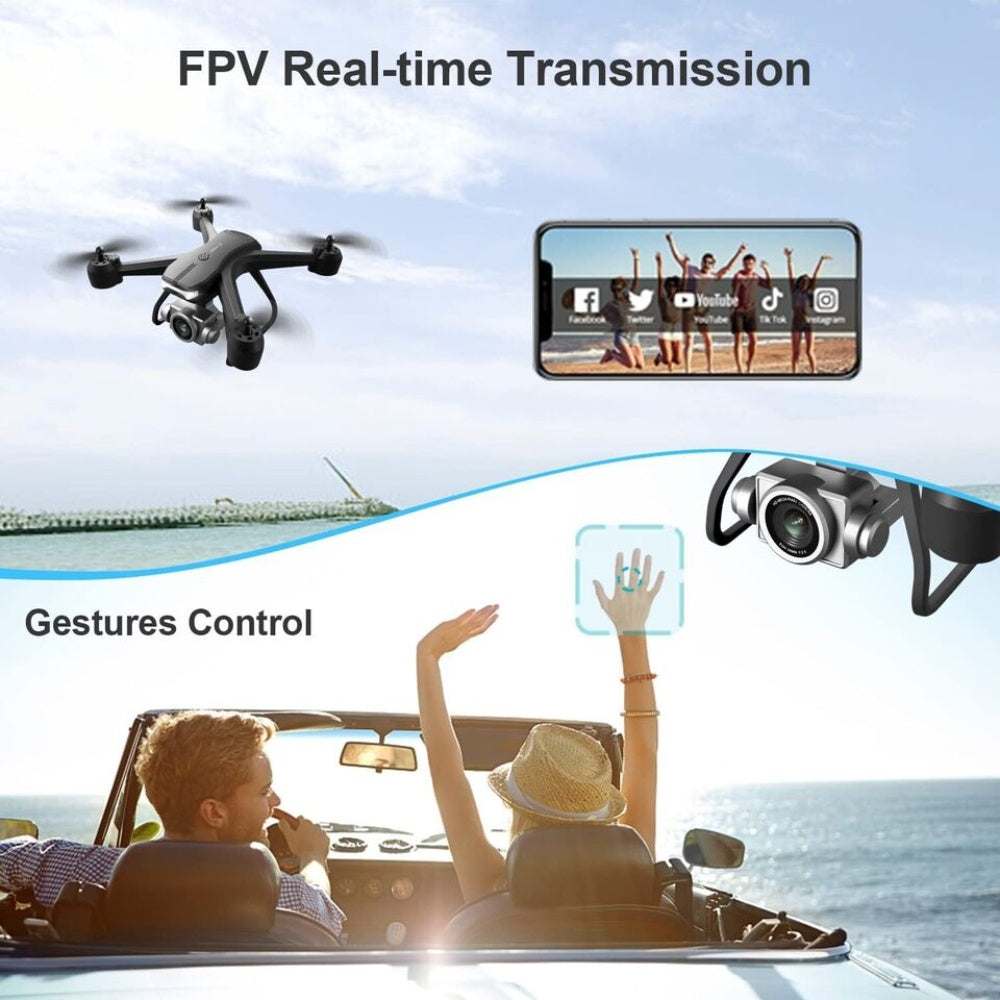Drone V14 Pro 6K double caméra HD volant avec télécommande et support smartphone, capture vidéo en temps réel via WiFi FPV.