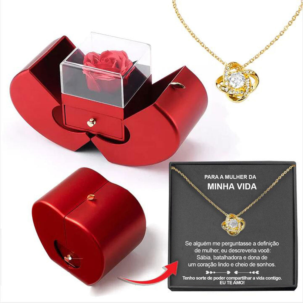 Collier Éternel avec Rose Artificielle – Coffret Cadeau Romantique