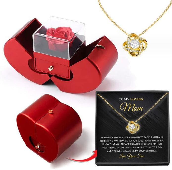 Collier Éternel avec Rose Artificielle – Coffret Cadeau Romantique
