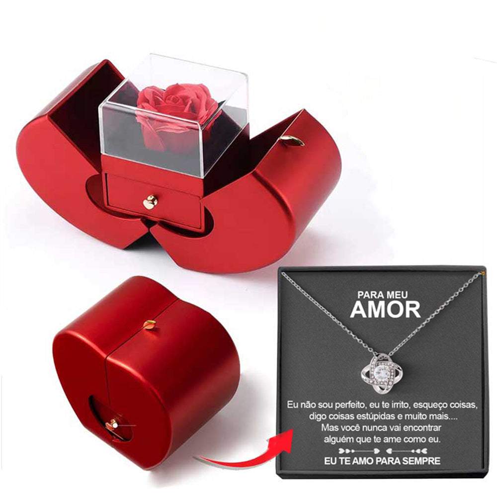 Collier éternel avec rose artificielle dans coffret cadeau romantique élégant