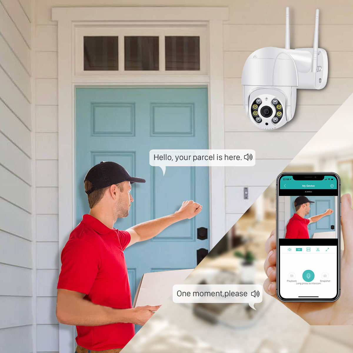 Caméra WiFi Extérieure HD 1080p – Étanche IP66, Vision Nocturne 60m & Détection Mouvement