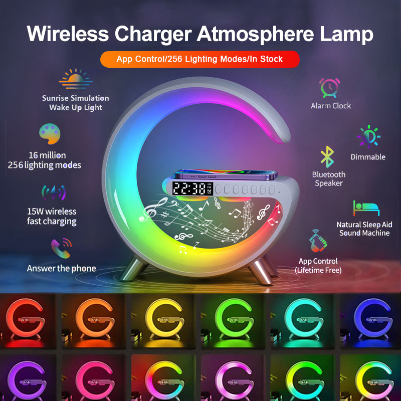Lampe LED G Intelligente – Enceinte Bluetooth & Chargeur Sans Fil 15W