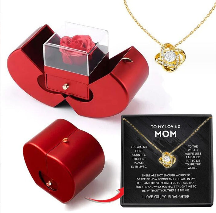 Collier Éternel avec Rose Artificielle – Coffret Cadeau Romantique