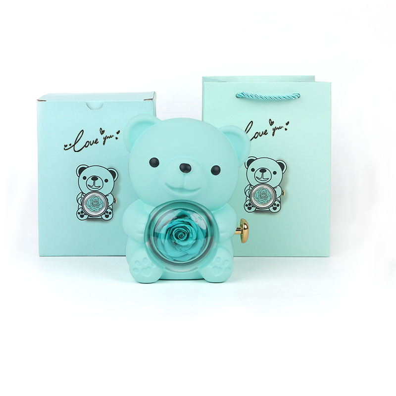 Coffret Cadeau Rose Éternelle – Ourson Tournant, Collier & Bijoux
