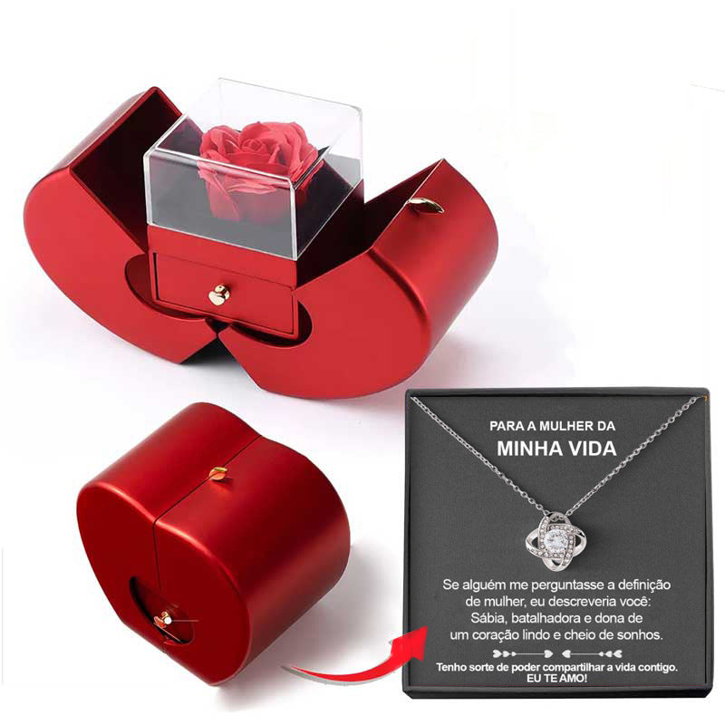 Collier Éternel avec Rose Artificielle – Coffret Cadeau Romantique