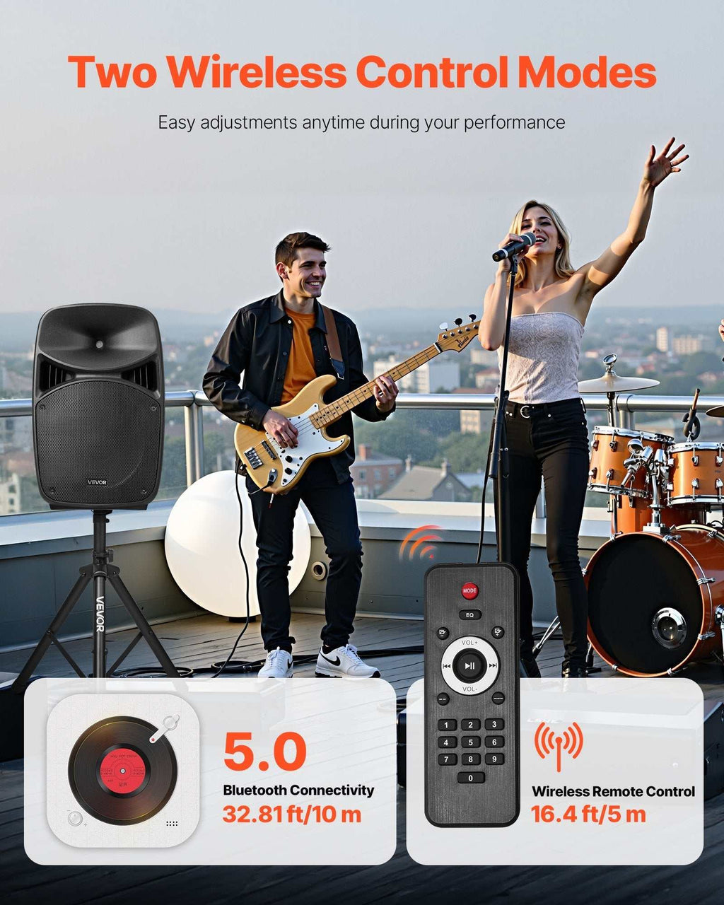 Système PA Portable 2000W avec 2 haut-parleurs 15 pouces, mixeur 3 canaux et Bluetooth 5.0 pour son professionnel mobile