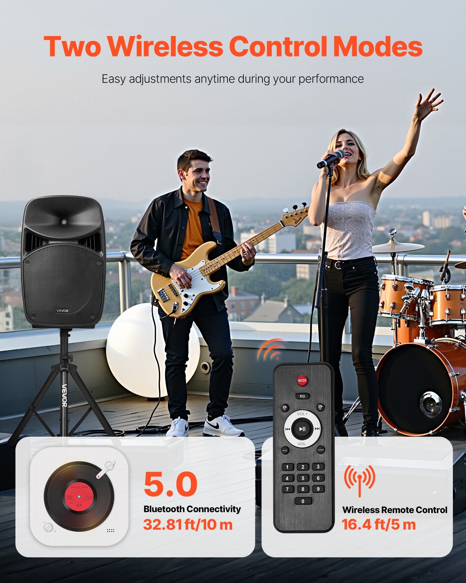 Système PA Portable 2000W – 2 Haut-parleurs 15 po, Mixeur 3 canaux & Bluetooth 5.0
