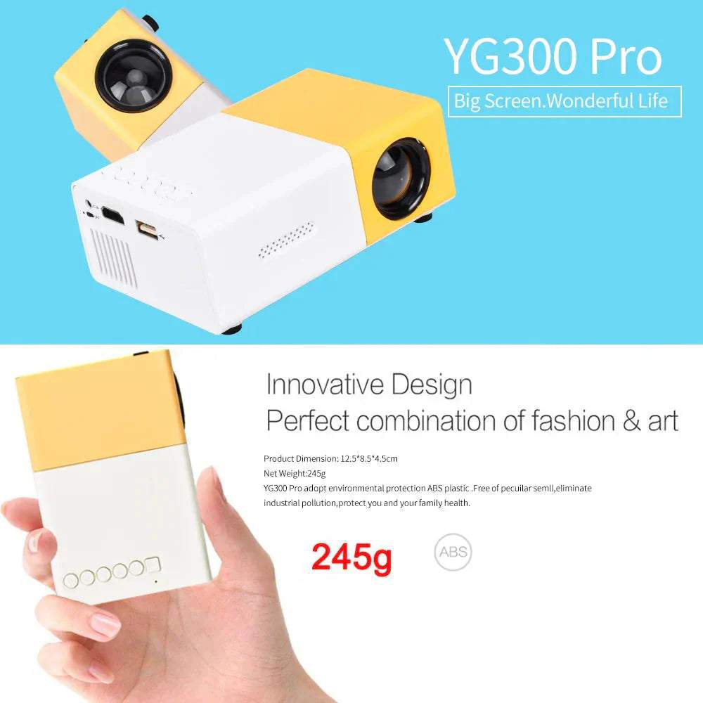 Mini Projecteur Portable YG300 Pro Full HD 1080P avec lecture 4K et son intégré pour cinéma maison et extérieur