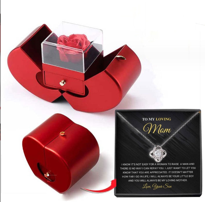 Collier Éternel avec Rose Artificielle – Coffret Cadeau Romantique