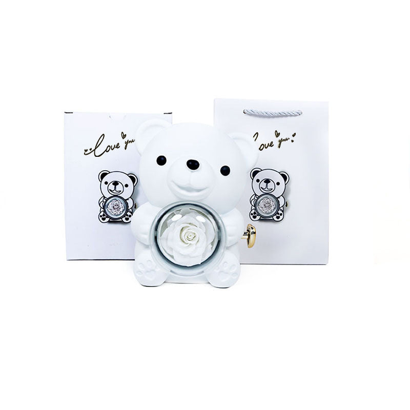 Coffret Cadeau Rose Éternelle – Ourson Tournant, Collier & Bijoux