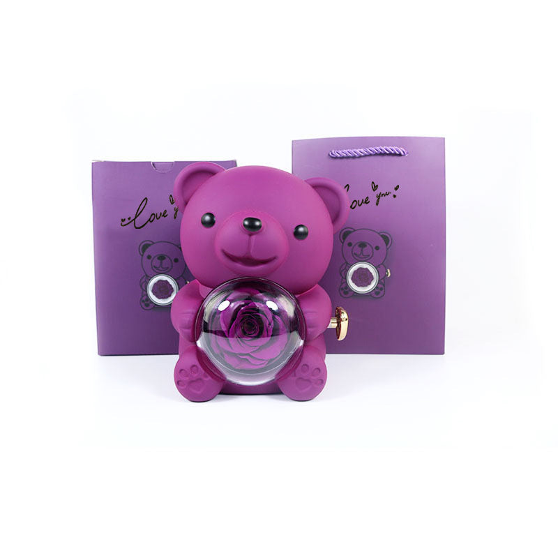 Coffret Cadeau Rose Éternelle – Ourson Tournant, Collier & Bijoux