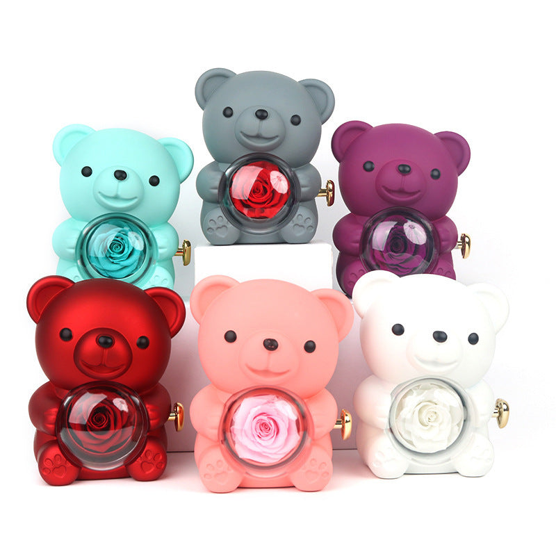 Coffret Cadeau Rose Éternelle – Ourson Tournant, Collier & Bijoux