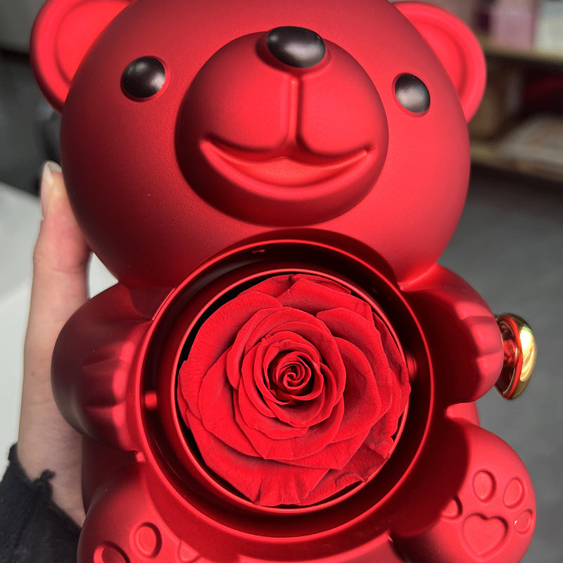 Coffret Cadeau Rose Éternelle – Ourson Tournant, Collier & Bijoux