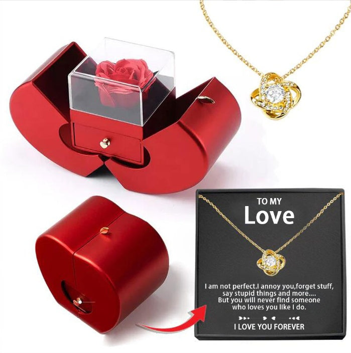 Collier Éternel avec Rose Artificielle – Coffret Cadeau Romantique