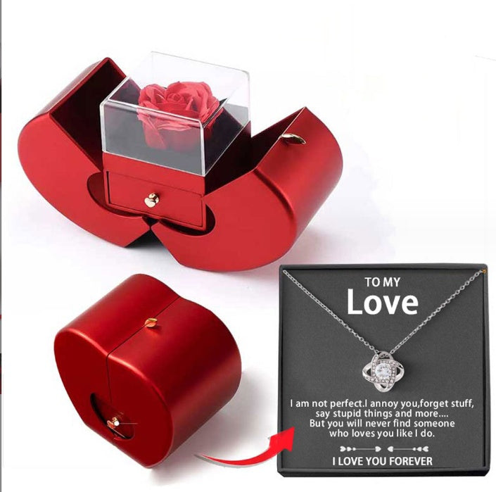 Collier Éternel avec Rose Artificielle – Coffret Cadeau Romantique