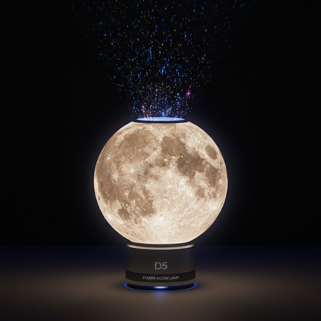 Lampe Lune Étoilée D5 – Veilleuse LED avec Support